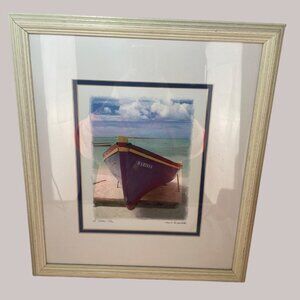 Blue Boat 13x15 Framed Print by Chauve Auckenthaler